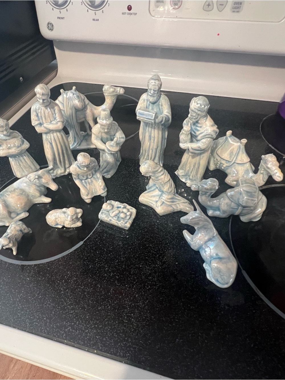 Ceramic Nativity Set in Pale Blue Glaze